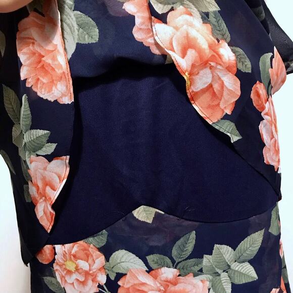 SLNY NWT Knee Length Tiered Flutter Sleeves Dress Women 6 - Picture 6 of 10